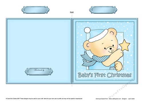 Cute Hunney Bear Robert has a Christmas Star - Babys 1st Christmas Quick Cut and Fold Card