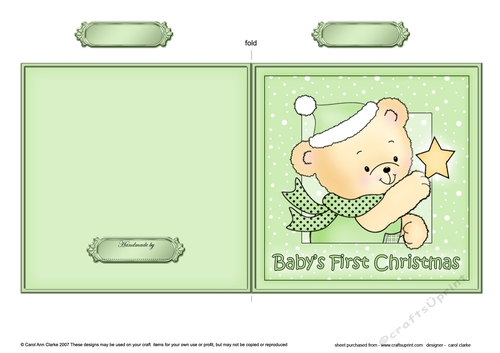 Cute Hunney Bear Robert has a Christmas Star - Babys 1st Christmas Quick Cut and Fold Card