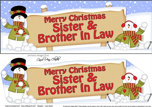 large DL Merry Christmas SISTER & BROTHER IN LAW with Snowman insert