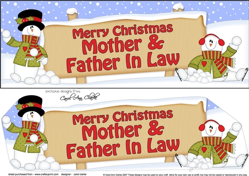 large DL Merry Christmas MOTHER & FATHER IN LAW with Snowman insert