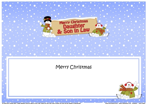 large DL Merry Christmas DAUGHTER & SON IN LAW with Snowman insert