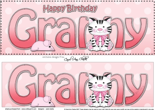 Large DL Happy Birthday GRANNY 3D decoupage