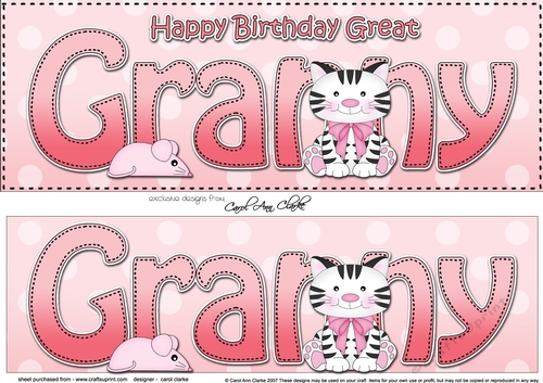 Large DL Happy Birthday GREAT GRANNY 3D decoupage