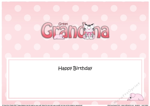 Large DL Happy Birthday GREAT GRANDMA insert