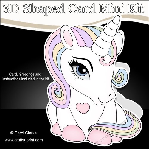 3D Shaped Card Mini Kit - Cute Little Baby Unicorn Rainbow 
