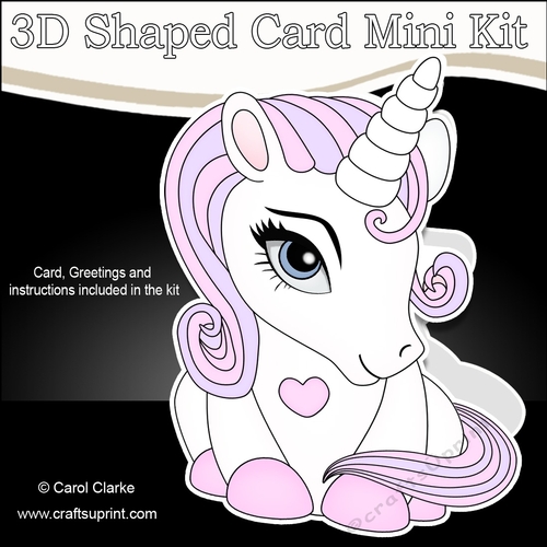 3D Shaped Card Mini Kit - Cute Little Baby Unicorn Sparkle