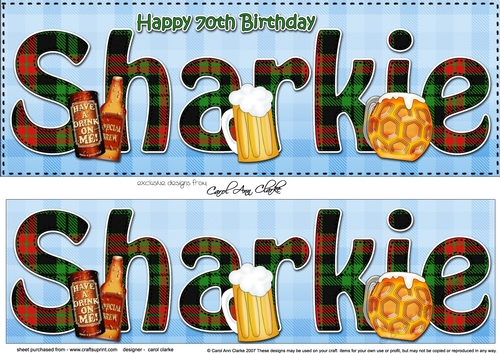 Large DL Happy 70th Birthday SHARKIE 3D decoupage