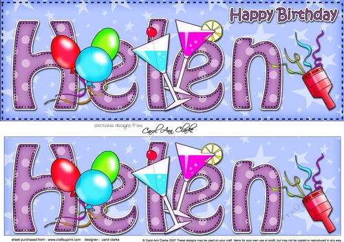 Large DL Happy Birthday HELEN 3D decoupage