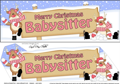large DL Merry Christmas BABYSITTER with Rudolph 3D decoupage