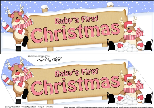 large DL  BABYS FIRST CHRISTMAS with Rudolph 3D decoupage