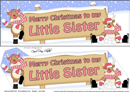 large DL Merry Christmas to my LITTLE SISTER with Rudolph 3D decoupage