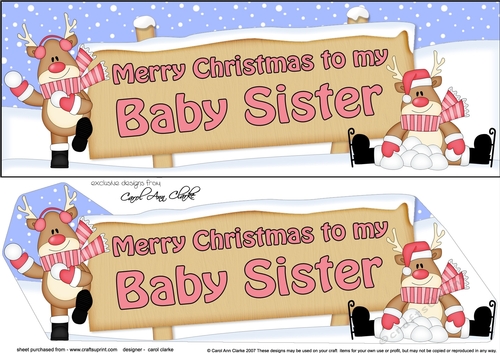 large DL Merry Christmas to my BABY SISTER with Rudolph 3D decoupage