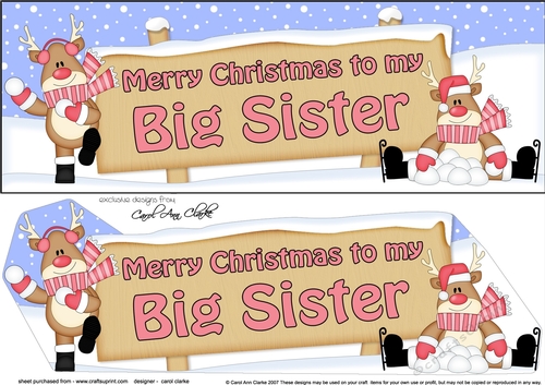 large DL Merry Christmas to my BIG SISTER with Rudolph 3D decoupage