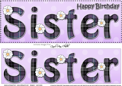 Large DL Happy Birthday SISTER 3D decoupage