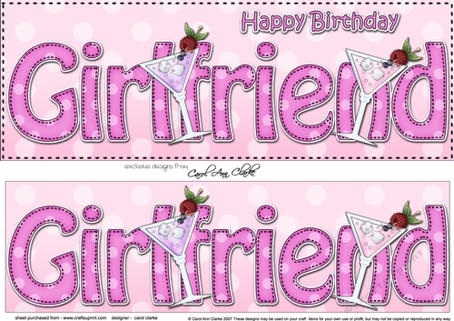 Large DL Happy Birthday GIRLFRIEND 3D decoupage