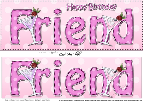 Large DL Happy Birthday FRIEND 3D decoupage