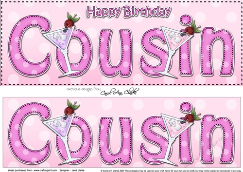 Large DL Happy Birthday COUSIN 3D decoupage