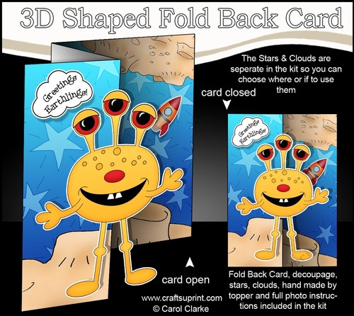 3D Shaped No-Hole Fold Back Mini Kit -  Cute Alien Zael
