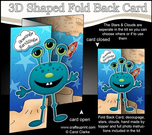 3D Shaped No-Hole Fold Back Mini Kit -  Cute Alien Jaex