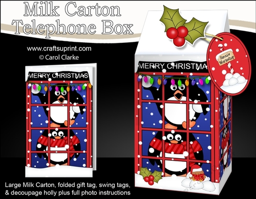 3D Christmas Phone Box Milk Carton Treat Box - Pip Penguin