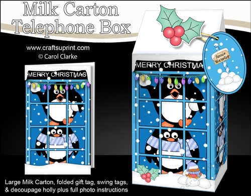 3D Christmas Phone Box Milk Carton Treat Box - Pip Penguin