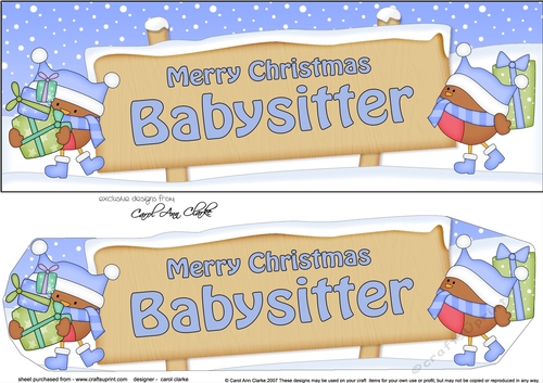 large DL Merry Christmas BABYSITTER with Robins 3D decoupage