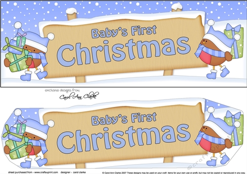 large DL BABYS FIRST CHRISTMAS with Robins 3D decoupage