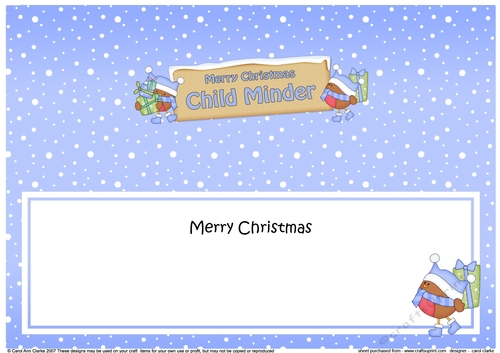 large DL Merry Christmas CHILD MINDER with Robins insert
