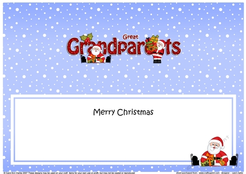 Large DL Merry Christmas GREAT GRANDPARENTS insert