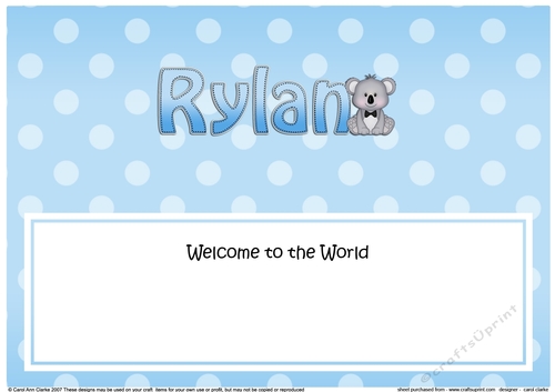 Large DL Welcome to the World RYLAN insert
