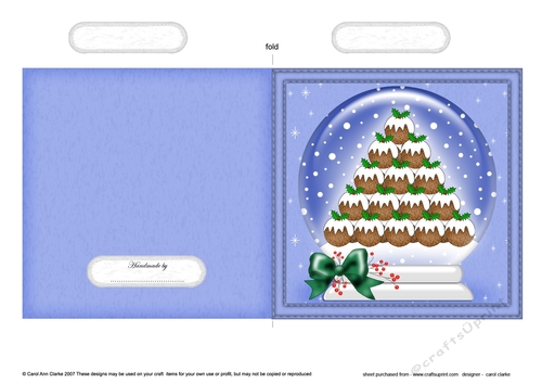Christmas Snowglobe Quick Cut & Fold Card - Xmas Puddings