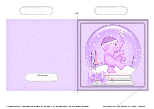 Christmas Snowglobe Quick Cut & Fold Card - Cute Little Elephant