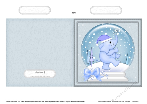 Christmas Snowglobe Quick Cut & Fold Card - Cute Little Elephant