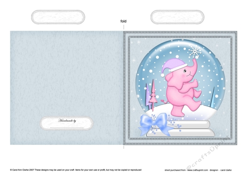 Christmas Snowglobe Quick Cut & Fold Card - Cute Little Elephant