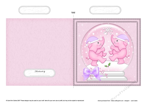 Christmas Snowglobe Quick Cut & Fold Card - Cute Little Elephants