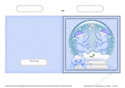 Christmas Snowglobe Quick Cut & Fold Card - Cute Little Elephants