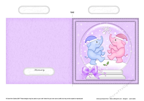Christmas Snowglobe Quick Cut & Fold Card - Cute Little Elephants