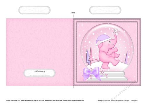 Christmas Snowglobe Quick Cut & Fold Card - Cute Little Elephant