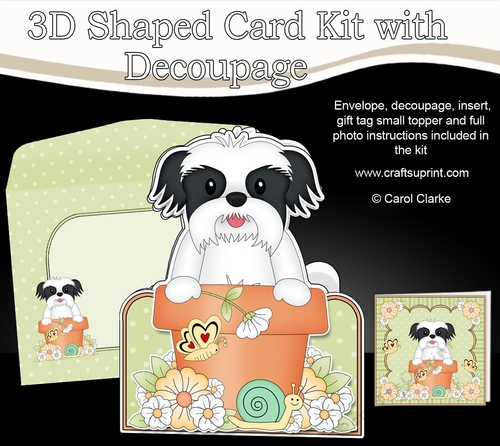 3D Shaped Card  Kit - Flowerpot Friends - Little Shih Tzu Dog Duke