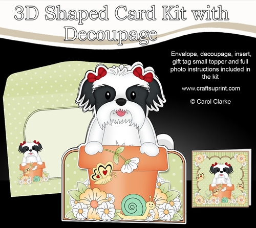 3D Shaped Card  Kit - Flowerpot Friends - Little Shih Tzu Dog Daisy