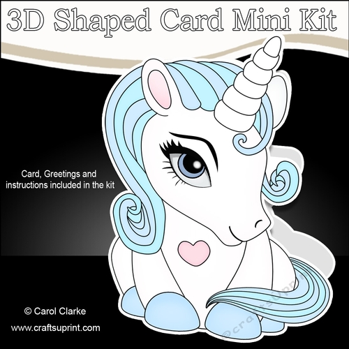 3D Shaped Card Mini Kit - Cute Little Baby Unicorn Blueberry