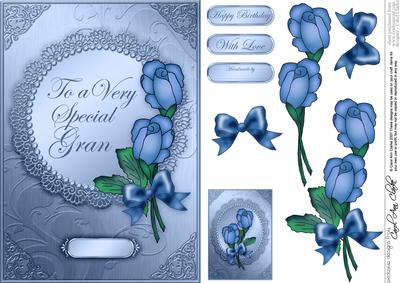 A5 Roses and Metallic Lace Quick Card with 3D Decoupage
