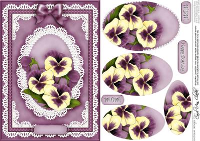 A5 Pansy, Lace and Pearls Quick Card with Pyramage