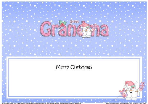 Large DL Merry Christmas GREAT GRANDMA insert