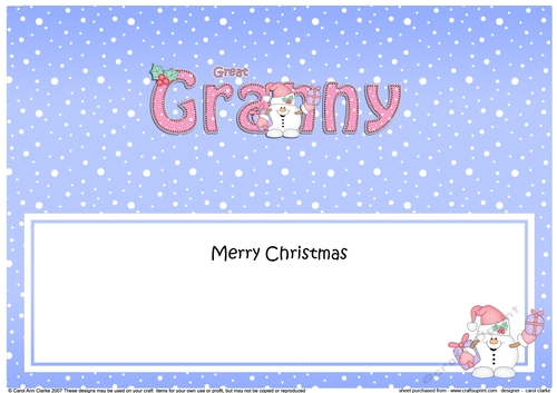Large DL Merry Christmas GREAT GRANNY insert
