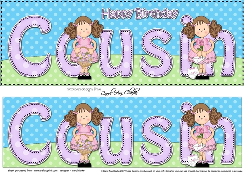 Large DL Happy Birthday COUSIN 3D decoupage