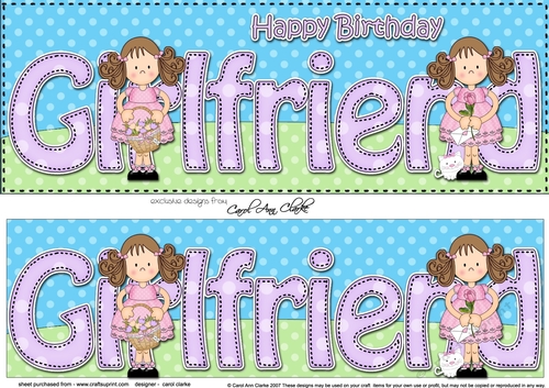 Large DL Happy Birthday GIRLFRIEND 3D decoupage