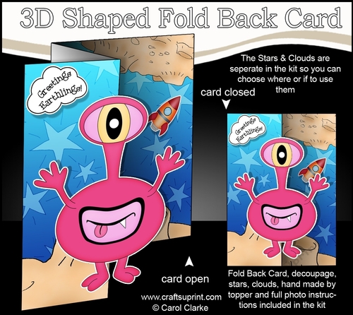 3D Shaped No-Hole Fold Back Mini Kit -  Cute Alien Bugi