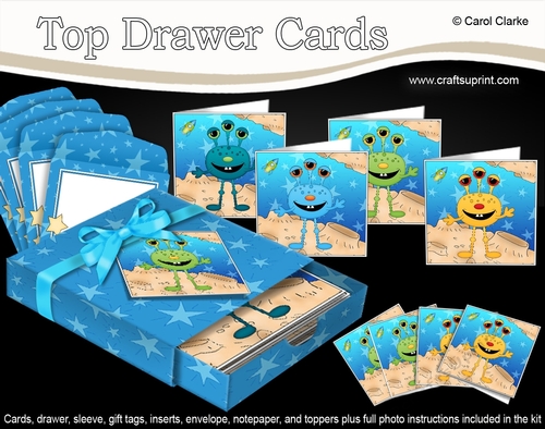 3D Top Drawer Cards Bumper Kit  -  Cute Aliens - Giqi, Shaj, Zael, Jaex