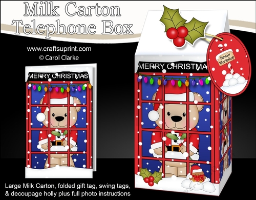 3D Christmas Phone Box Milk Carton Treat Box - Livvy Bear